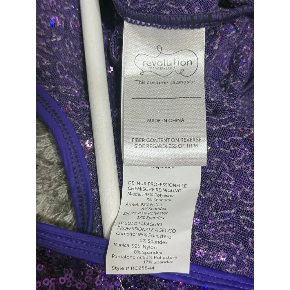 Revolution Dance Costume Large Child Purple Recital Jazz with Sequins & Fringe